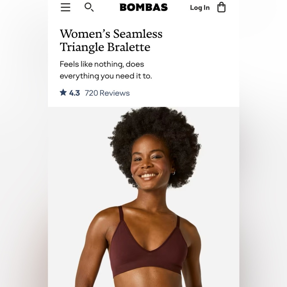 Bombas Women’s Seamless Triangle Bralette. Sz M/L.